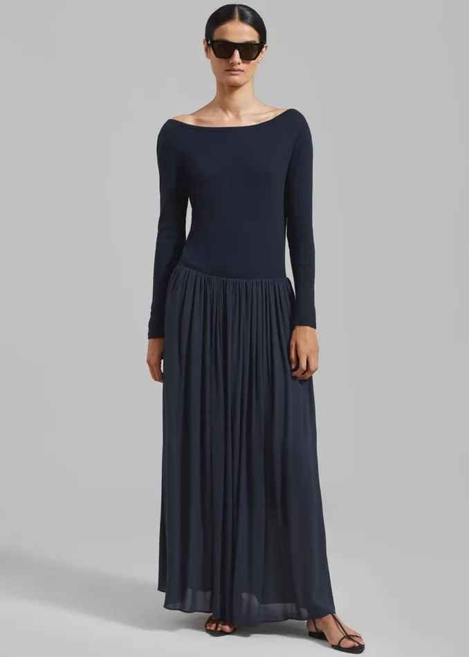 The Frankie Shop Dresses Odette Gathered Skirt Maxi Dress 8211 Navy 8211 Women