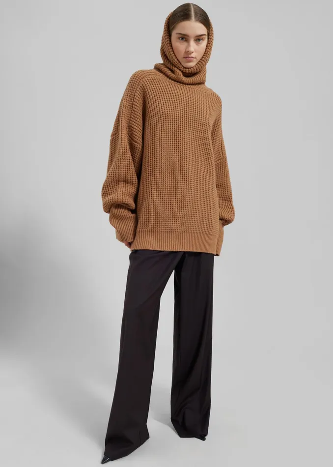 The Frankie Shop Knitwear Bex Wool Hooded Turtleneck 8211 Camel 8211 Women