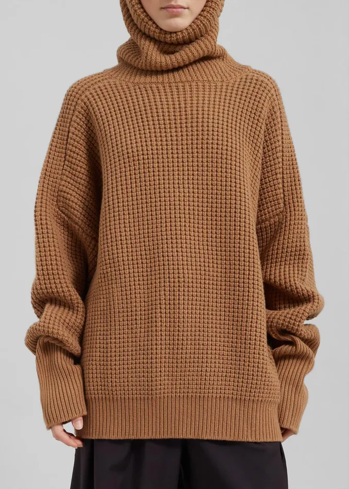 The Frankie Shop Knitwear Bex Wool Hooded Turtleneck 8211 Camel 8211 Women