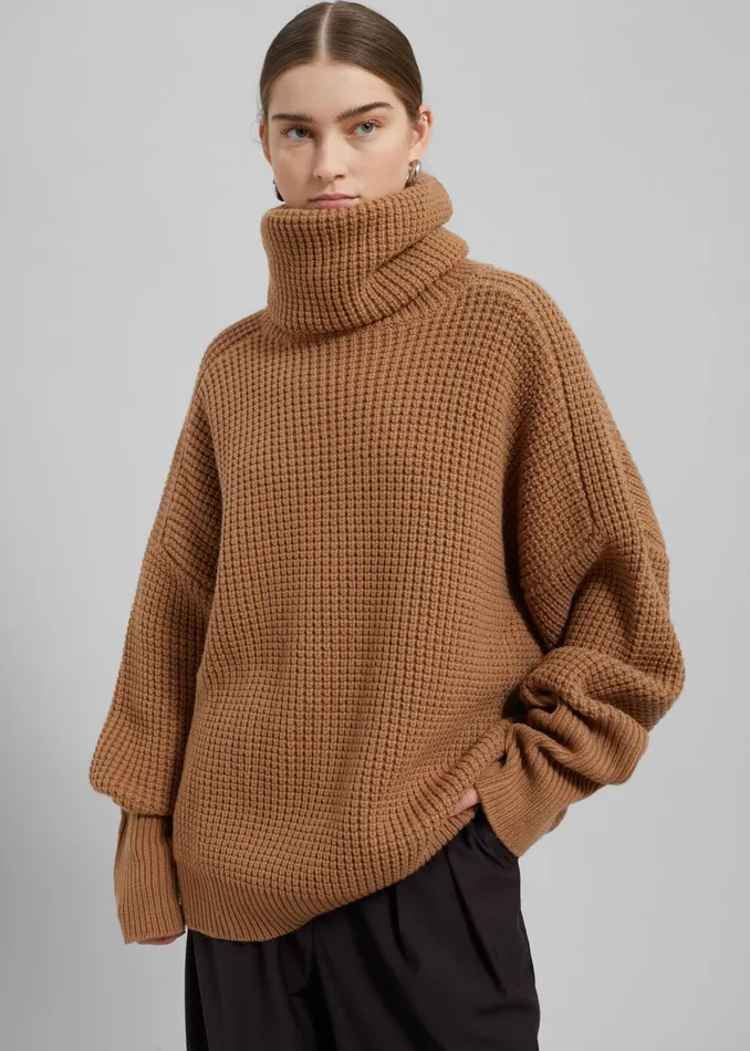 The Frankie Shop Knitwear Bex Wool Hooded Turtleneck 8211 Camel 8211 Women