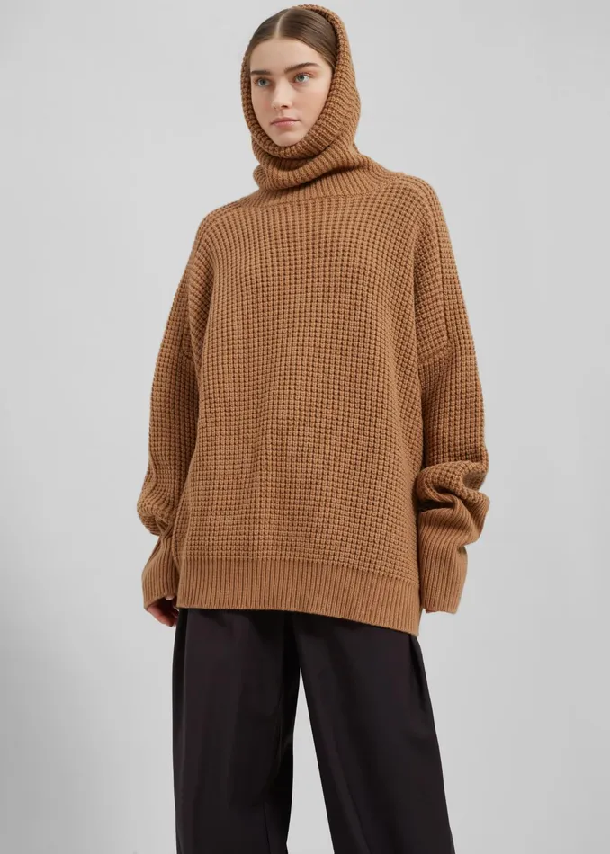 The Frankie Shop Knitwear Bex Wool Hooded Turtleneck 8211 Camel 8211 Women