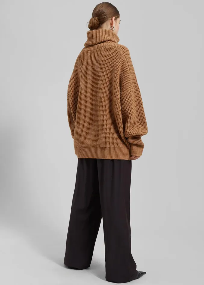 The Frankie Shop Knitwear Bex Wool Hooded Turtleneck 8211 Camel 8211 Women