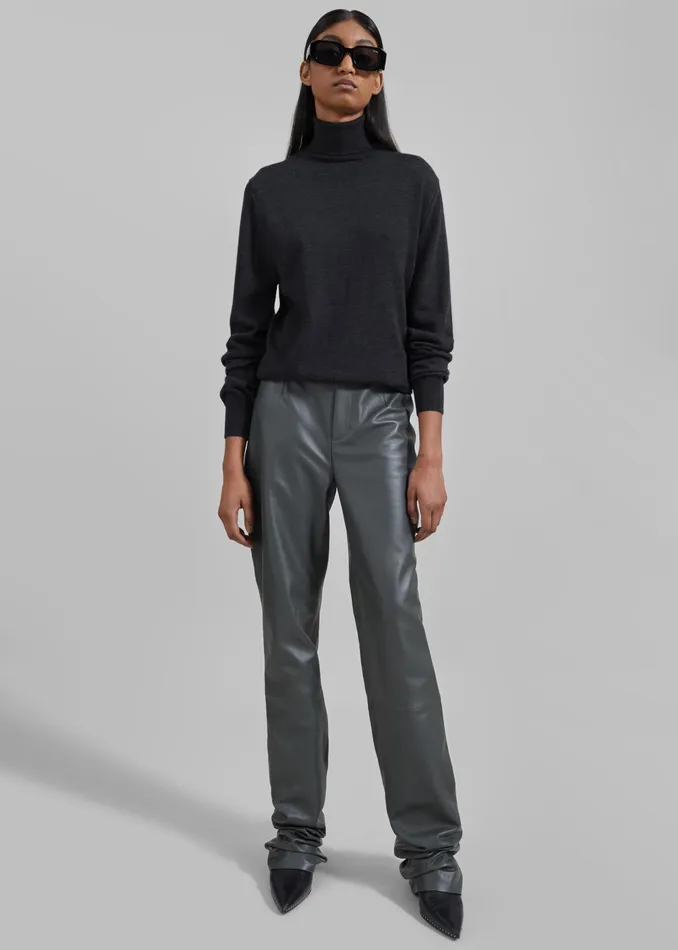 The Frankie Shop Knitwear Eve Thin Turtleneck Sweater 8211 Dark Grey Melange 8211 Women