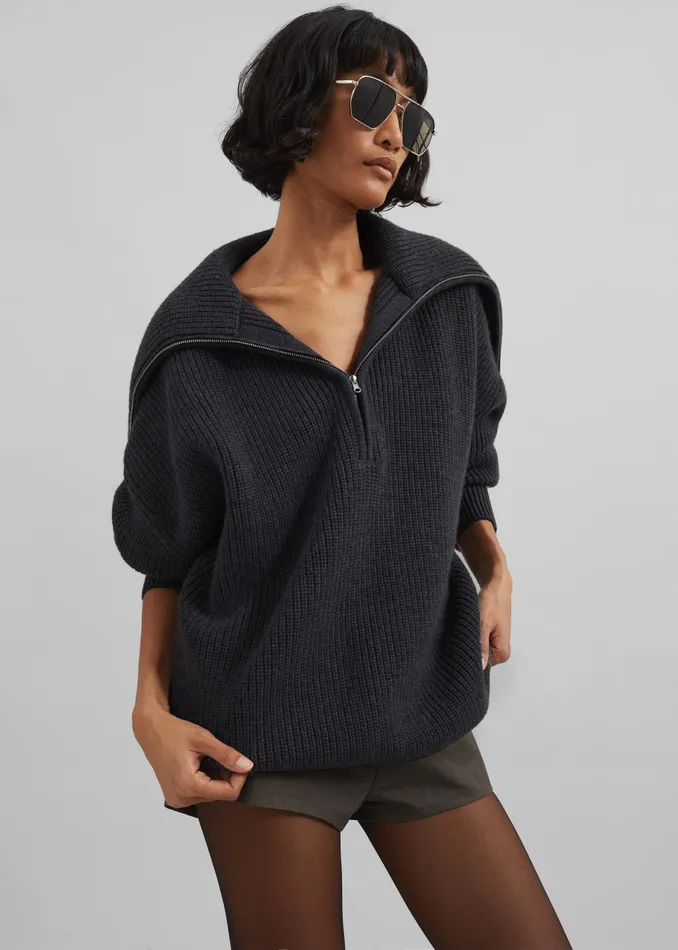 The Frankie Shop Knitwear Hazel Oversized Wool Jumper 8211 Dark Grey 8211 Women The Frankie Shop Knitwear Hazel Oversized Wool Jumper 8211 Dark Grey 8211 Women
