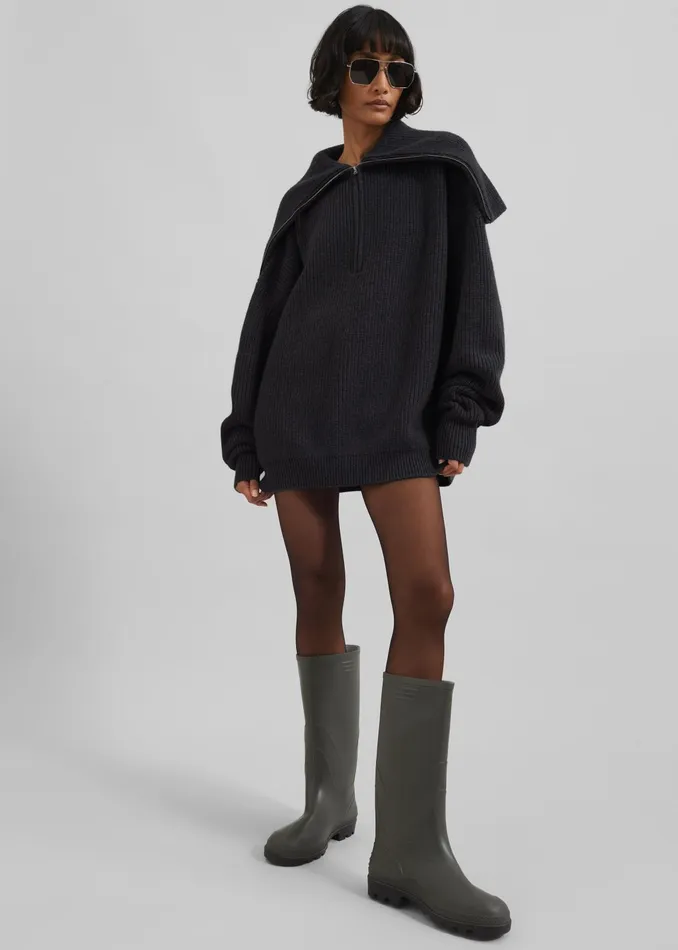 The Frankie Shop Knitwear Hazel Oversized Wool Jumper 8211 Dark Grey 8211 Women