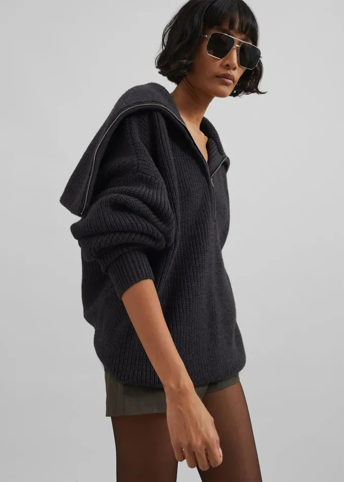 The Frankie Shop Knitwear Hazel Oversized Wool Jumper 8211 Dark Grey 8211 Women