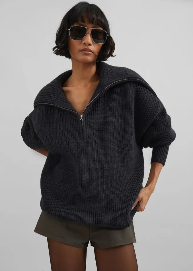The Frankie Shop Knitwear Hazel Oversized Wool Jumper 8211 Dark Grey 8211 Women