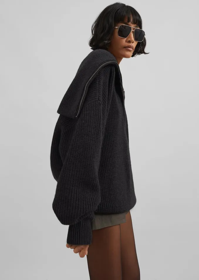 The Frankie Shop Knitwear Hazel Oversized Wool Jumper 8211 Dark Grey 8211 Women