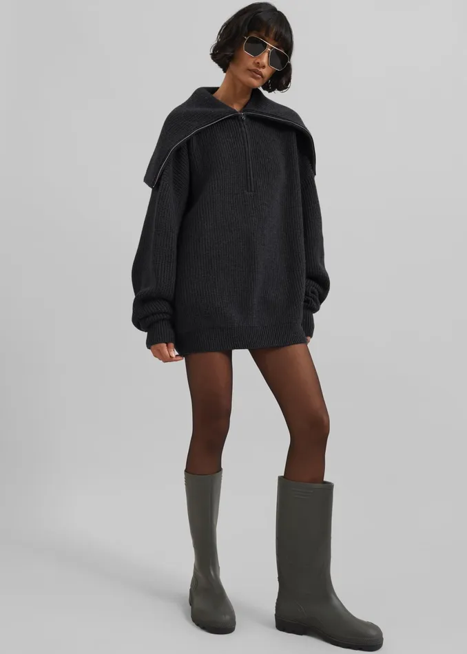The Frankie Shop Knitwear Hazel Oversized Wool Jumper 8211 Dark Grey 8211 Women