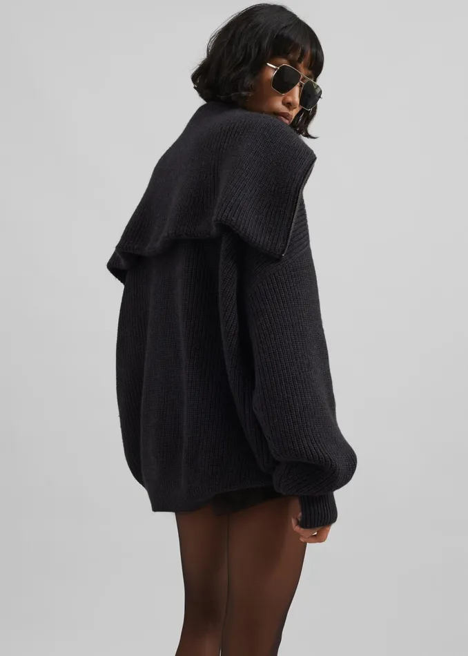 The Frankie Shop Knitwear Hazel Oversized Wool Jumper 8211 Dark Grey 8211 Women