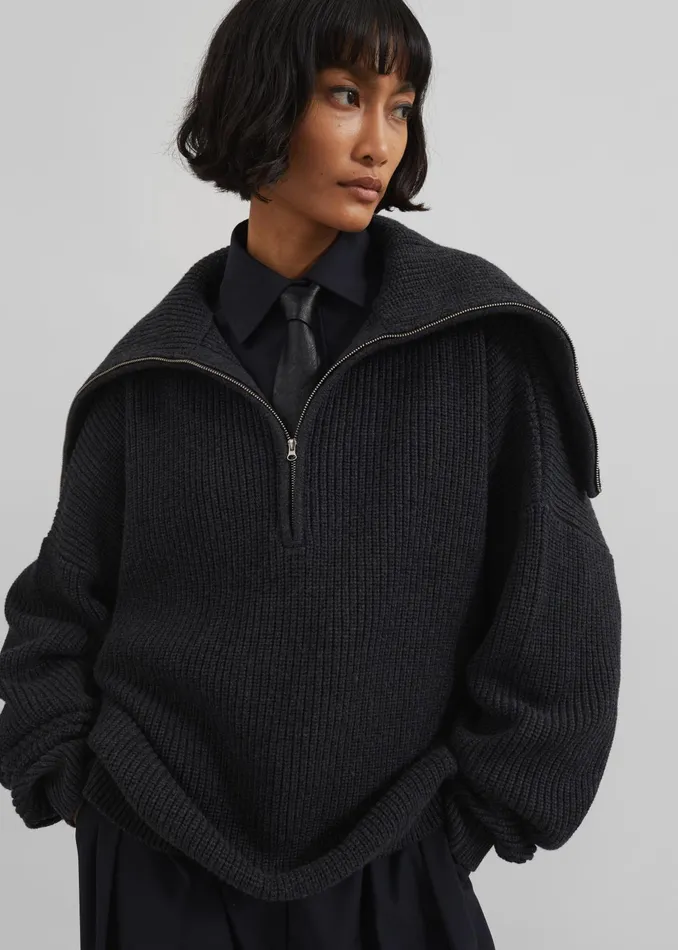 The Frankie Shop Knitwear Hazel Oversized Wool Jumper 8211 Dark Grey 8211 Women