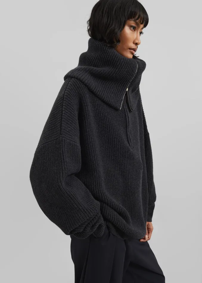 The Frankie Shop Knitwear Hazel Oversized Wool Jumper 8211 Dark Grey 8211 Women