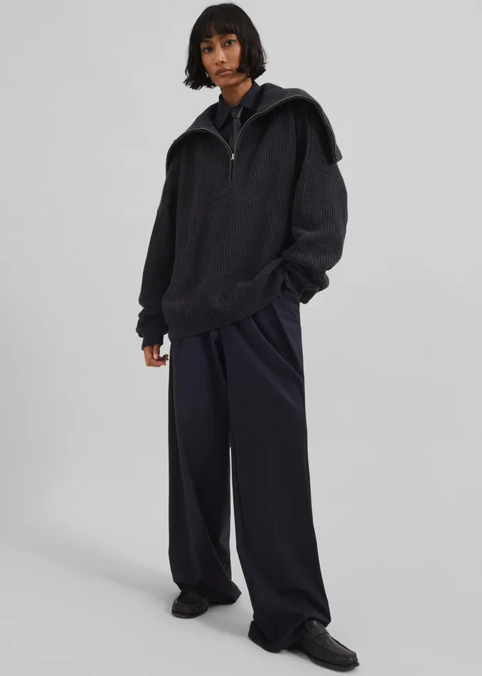 The Frankie Shop Knitwear Hazel Oversized Wool Jumper 8211 Dark Grey 8211 Women