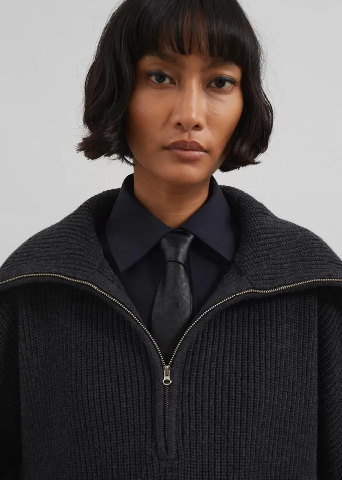 The Frankie Shop Knitwear Hazel Oversized Wool Jumper 8211 Dark Grey 8211 Women