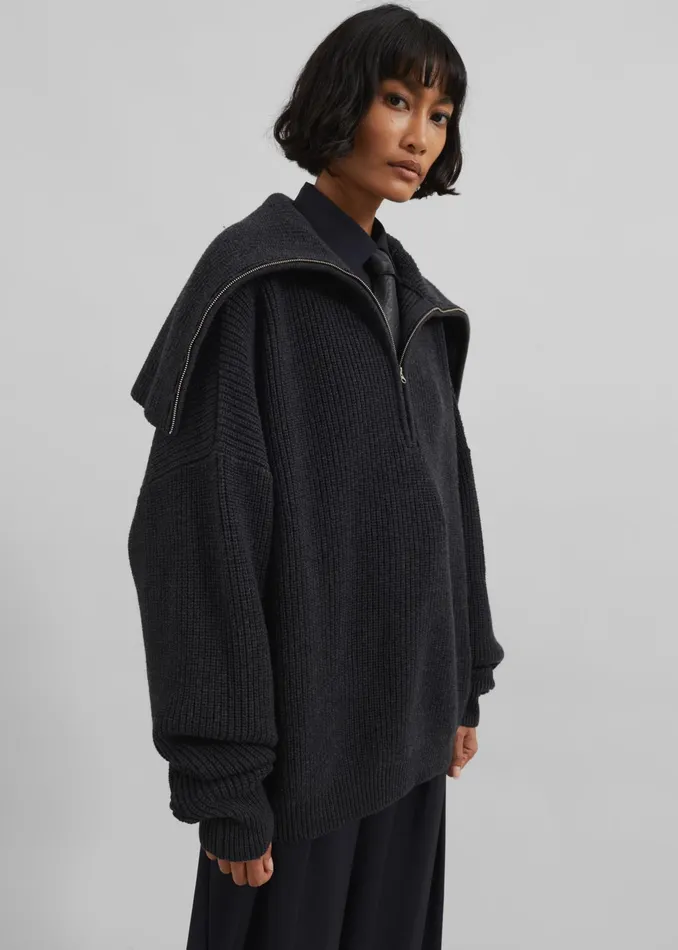 The Frankie Shop Knitwear Hazel Oversized Wool Jumper 8211 Dark Grey 8211 Women