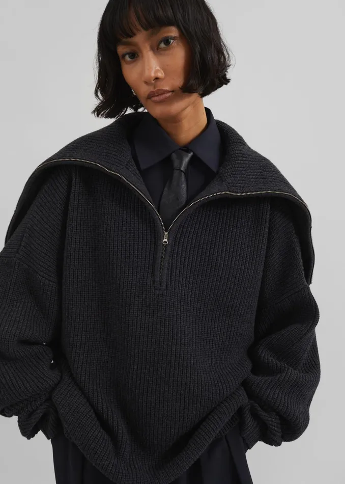 The Frankie Shop Knitwear Hazel Oversized Wool Jumper 8211 Dark Grey 8211 Women