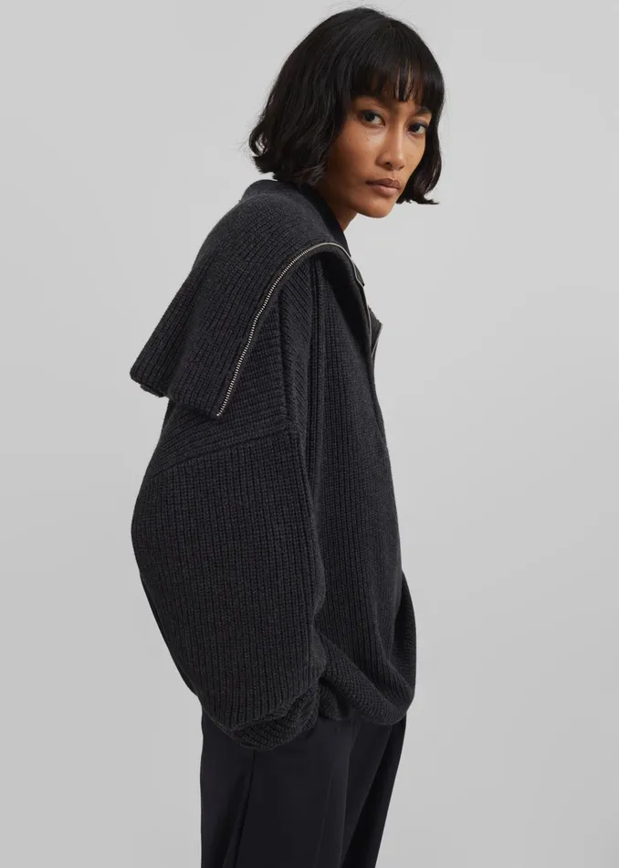 The Frankie Shop Knitwear Hazel Oversized Wool Jumper 8211 Dark Grey 8211 Women