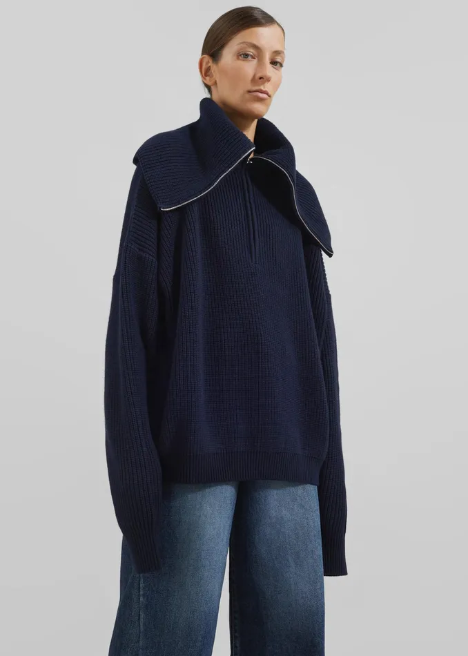 The Frankie Shop Knitwear Hazel Oversized Wool Jumper 8211 Dark Navy 8211 Women