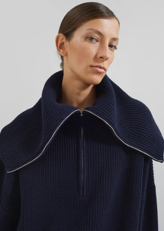 The Frankie Shop Knitwear Hazel Oversized Wool Jumper 8211 Dark Navy 8211 Women