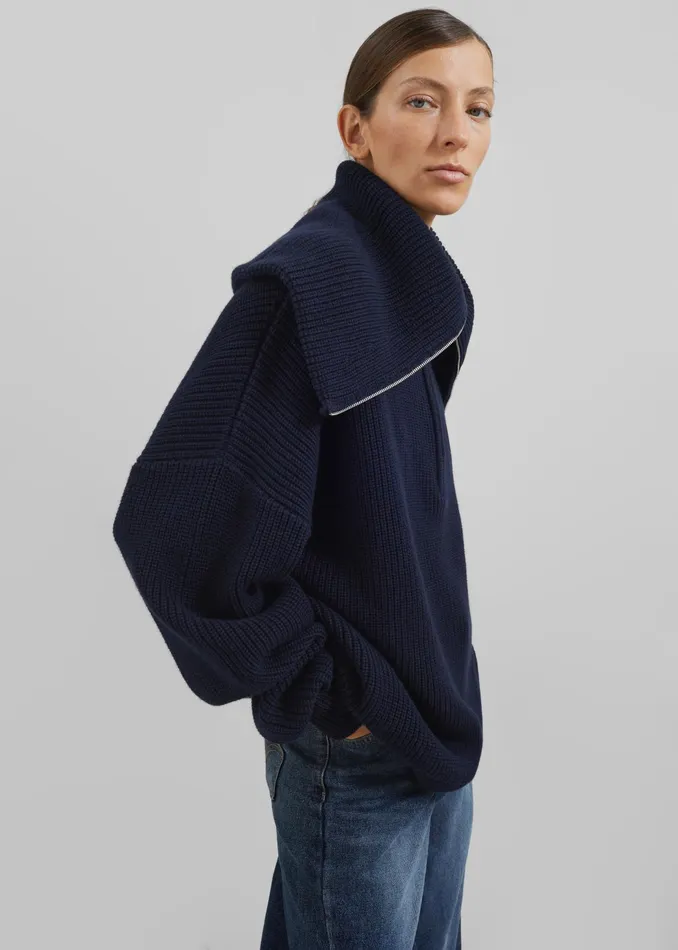 The Frankie Shop Knitwear Hazel Oversized Wool Jumper 8211 Dark Navy 8211 Women