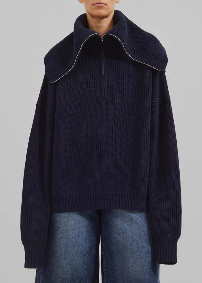 The Frankie Shop Knitwear Hazel Oversized Wool Jumper 8211 Dark Navy 8211 Women