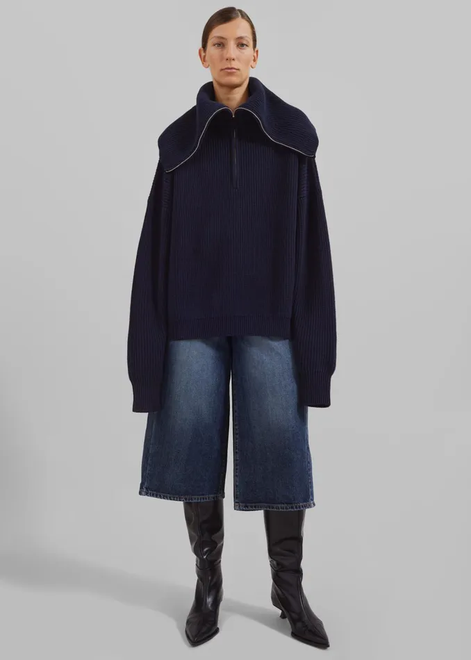 The Frankie Shop Knitwear Hazel Oversized Wool Jumper 8211 Dark Navy 8211 Women