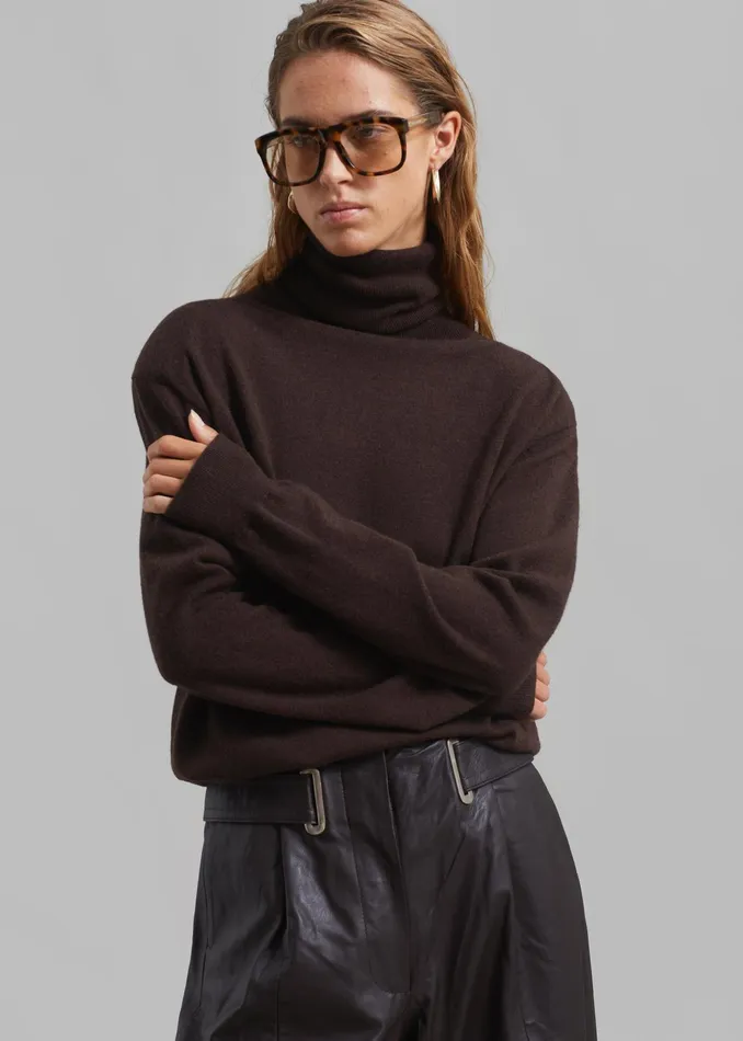 The Frankie Shop Knitwear Ines Thin Padded Turtleneck 8211 Brown 8211 Women