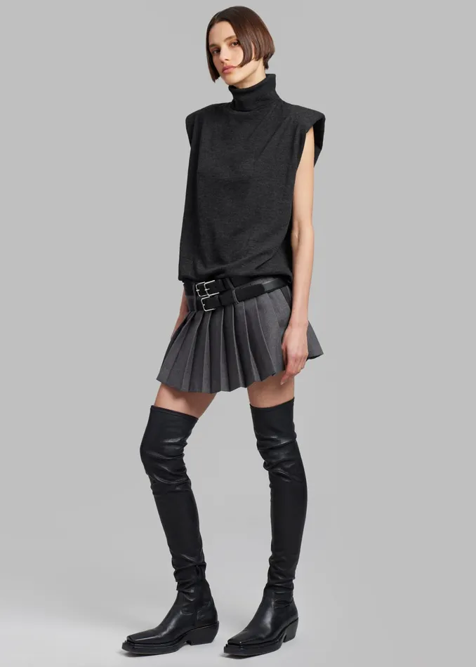 The Frankie Shop Knitwear Nadia Thin Padded Sleeveless Turtleneck 8211 Charcoal 8211 Women