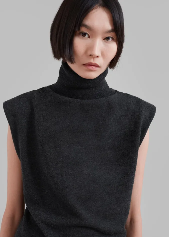 The Frankie Shop Knitwear Nadia Thin Padded Sleeveless Turtleneck 8211 Charcoal 8211 Women