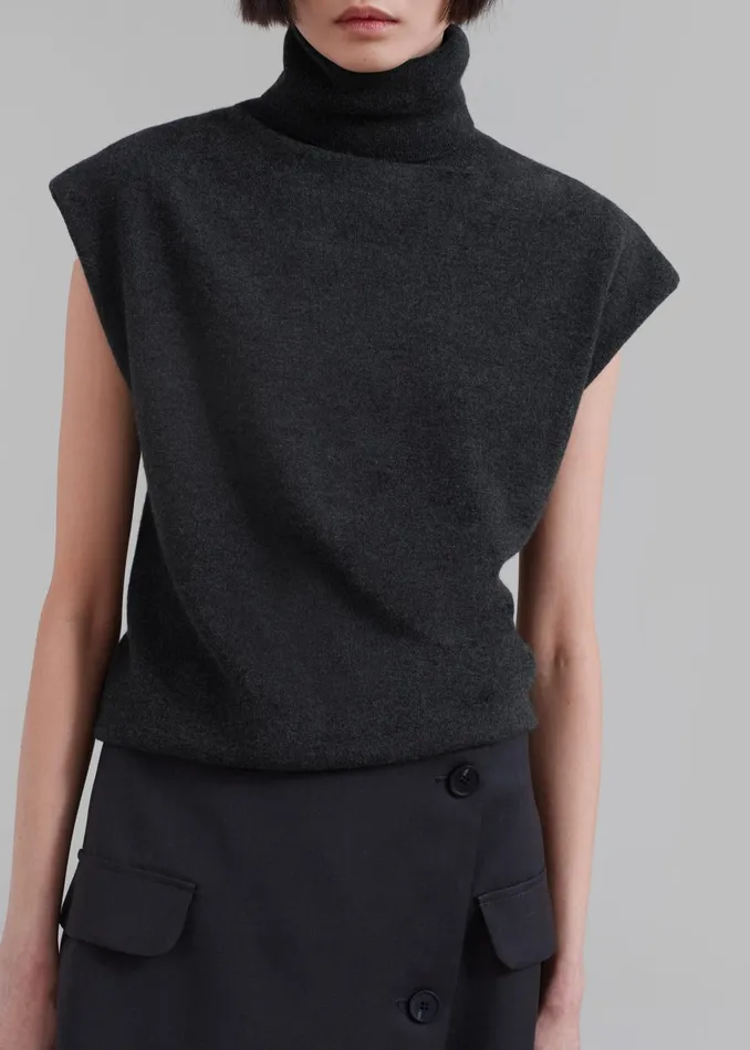 The Frankie Shop Knitwear Nadia Thin Padded Sleeveless Turtleneck 8211 Charcoal 8211 Women