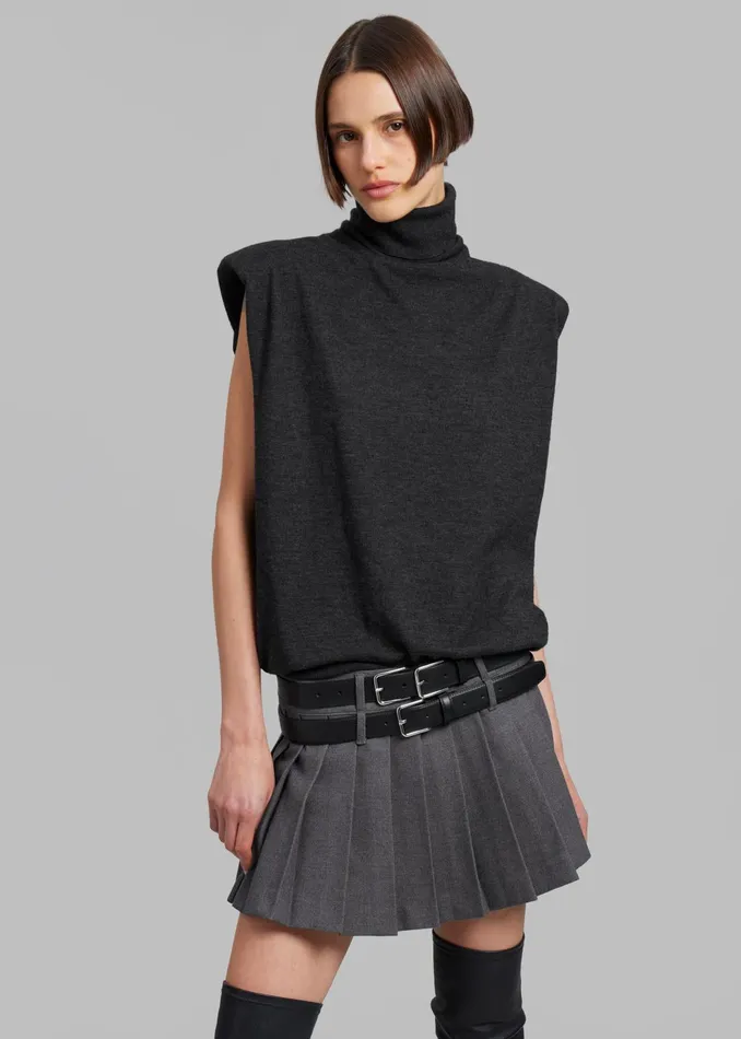 The Frankie Shop Knitwear Nadia Thin Padded Sleeveless Turtleneck 8211 Charcoal 8211 Women
