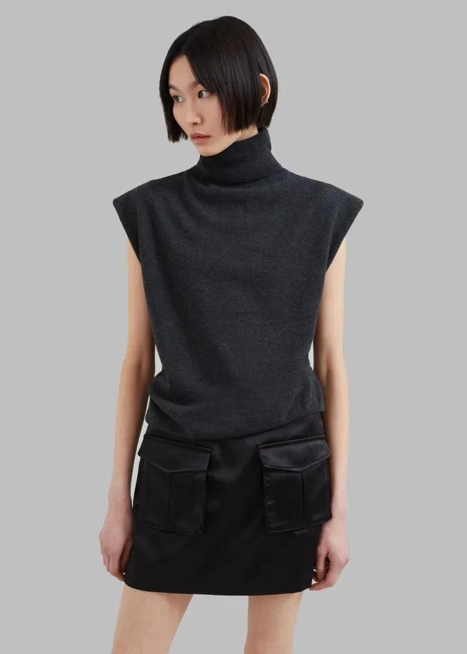 The Frankie Shop Knitwear Nadia Thin Padded Sleeveless Turtleneck 8211 Charcoal 8211 Women