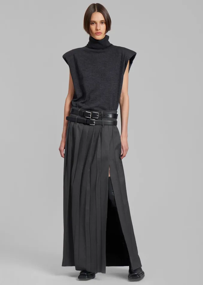 The Frankie Shop Knitwear Nadia Thin Padded Sleeveless Turtleneck 8211 Charcoal 8211 Women
