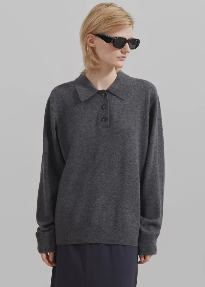 The Frankie Shop Knitwear The Garment Como Polo 8211 Grey Melange 8211 Women