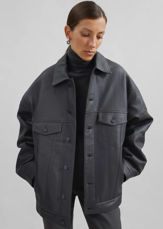 The Frankie Shop Outerwear Conan Faux Leather Jacket 8211 Dark Grey 8211 WomenMen