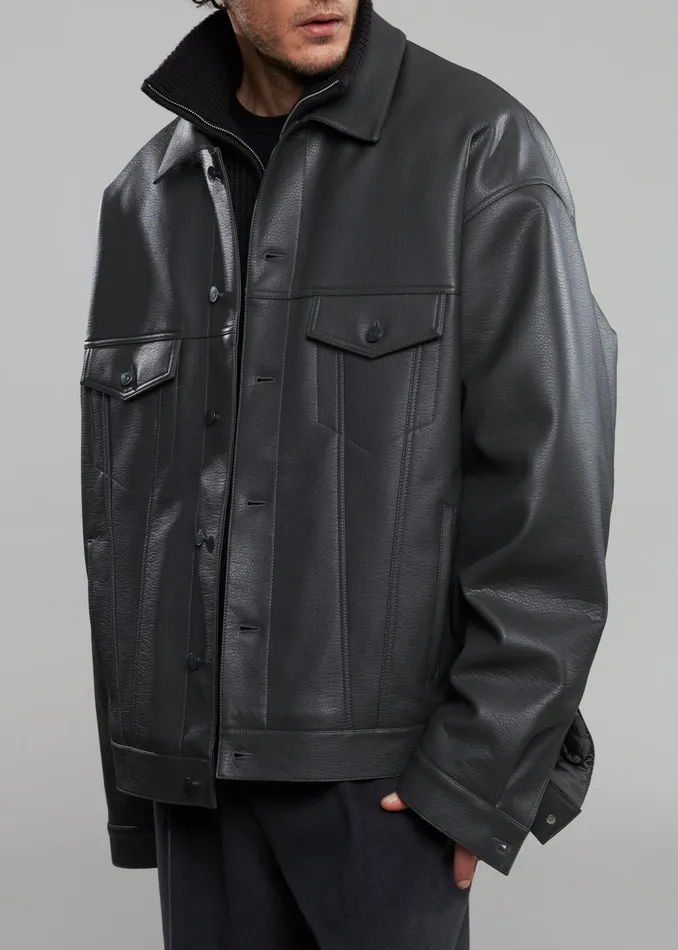 The Frankie Shop Outerwear Conan Faux Leather Jacket 8211 Dark Grey 8211 WomenMen