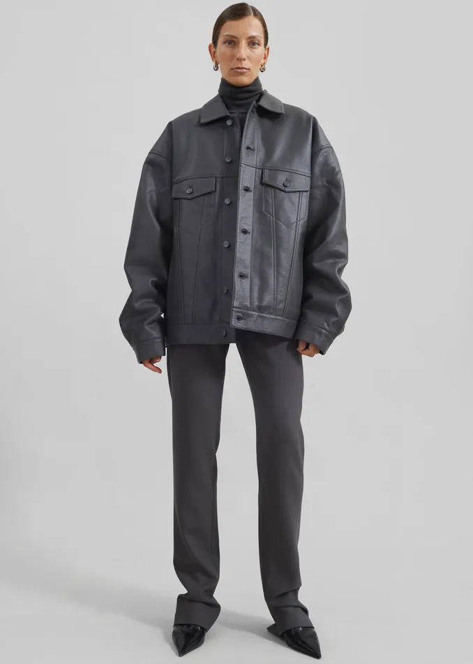 The Frankie Shop Outerwear Conan Faux Leather Jacket 8211 Dark Grey 8211 WomenMen
