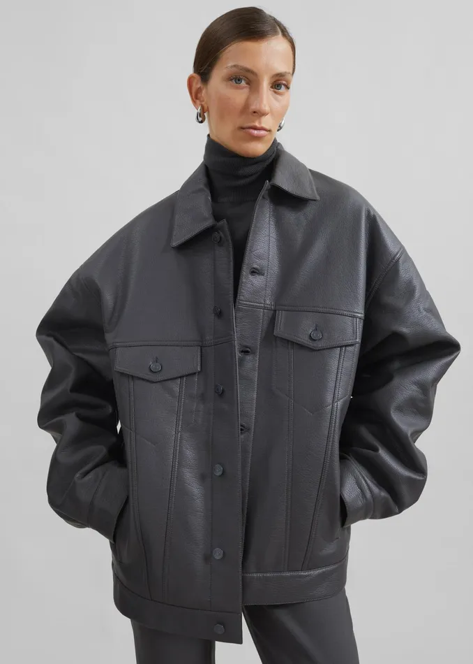 The Frankie Shop Outerwear Conan Faux Leather Jacket 8211 Dark Grey 8211 WomenMen