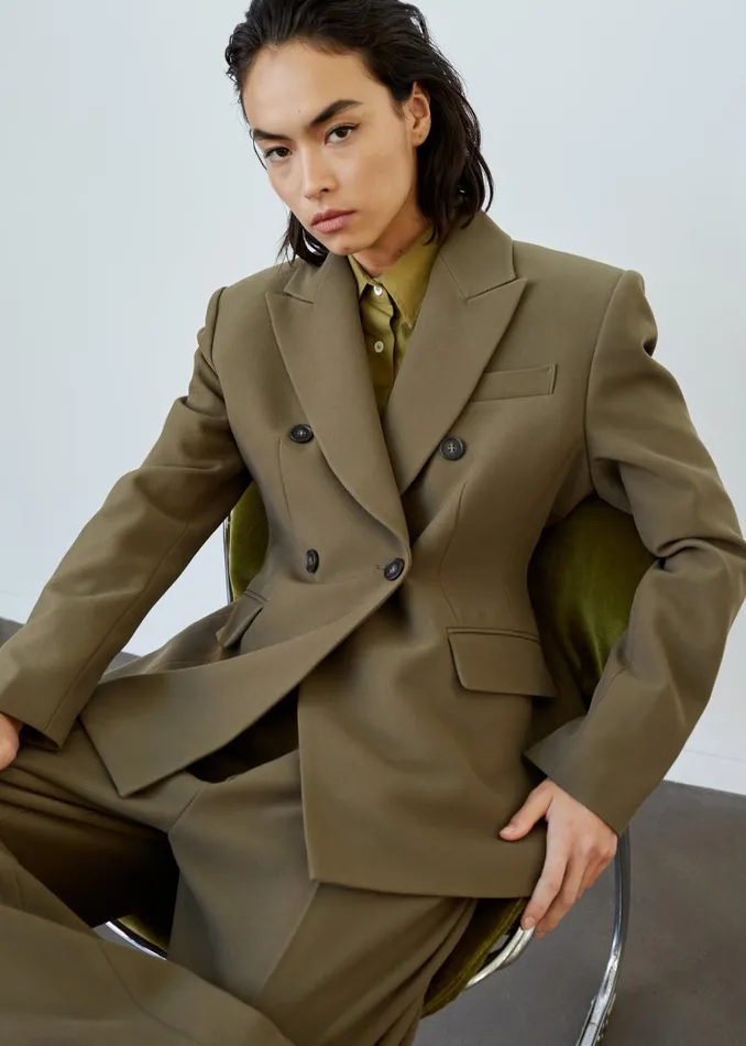 The Frankie Shop Outerwear Dina Double Breasted Blazer 8211 Khaki 8211 Women