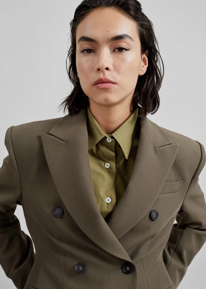The Frankie Shop Outerwear Dina Double Breasted Blazer 8211 Khaki 8211 Women