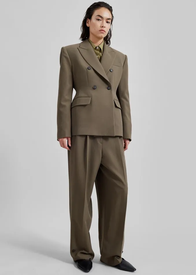 The Frankie Shop Outerwear Dina Double Breasted Blazer 8211 Khaki 8211 Women