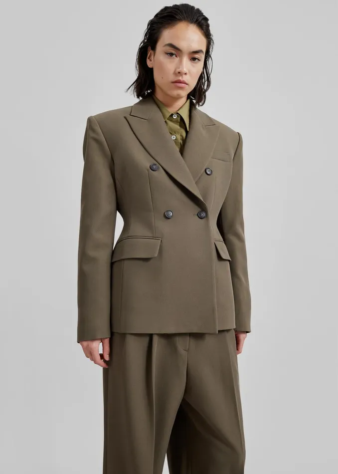 The Frankie Shop Outerwear Dina Double Breasted Blazer 8211 Khaki 8211 Women
