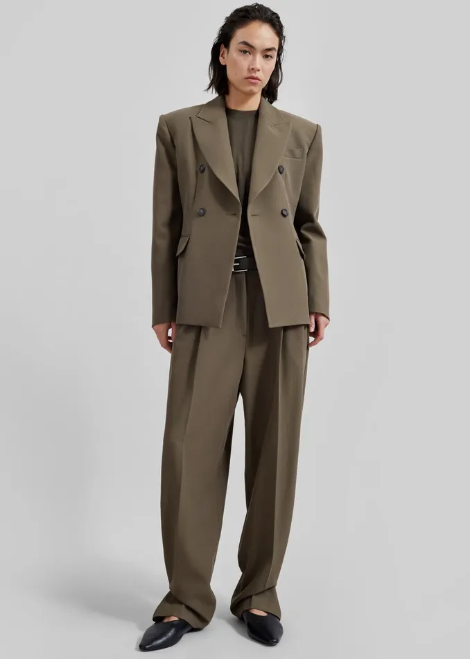 The Frankie Shop Outerwear Dina Double Breasted Blazer 8211 Khaki 8211 Women