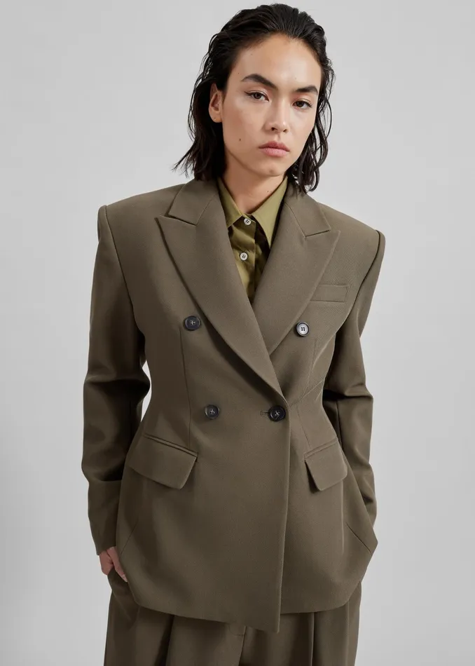 The Frankie Shop Outerwear Dina Double Breasted Blazer 8211 Khaki 8211 Women