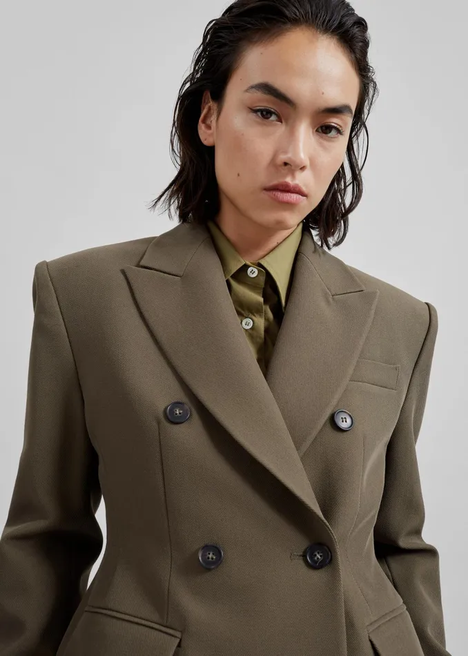 The Frankie Shop Outerwear Dina Double Breasted Blazer 8211 Khaki 8211 Women