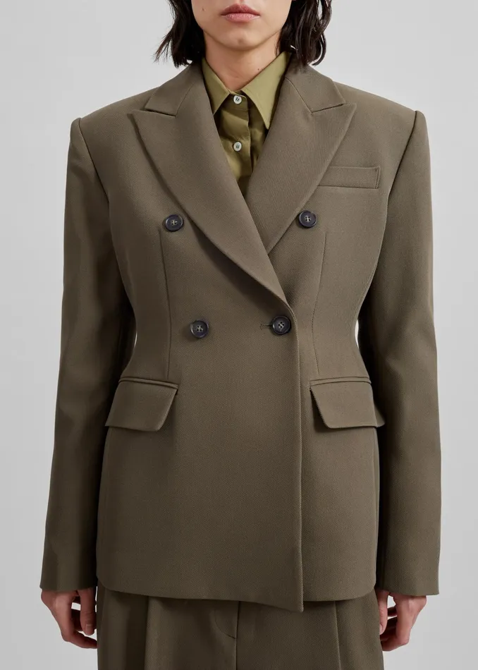 The Frankie Shop Outerwear Dina Double Breasted Blazer 8211 Khaki 8211 Women