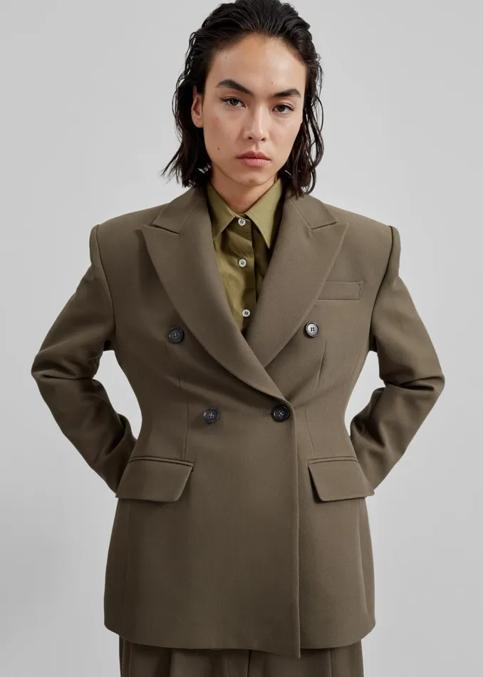The Frankie Shop Outerwear Dina Double Breasted Blazer 8211 Khaki 8211 Women