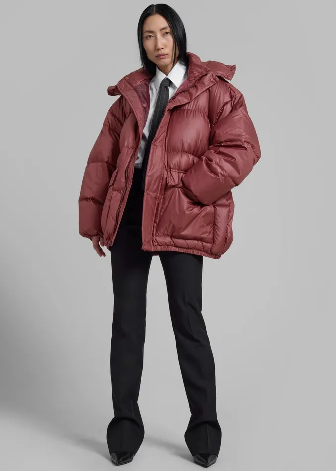 The Frankie Shop Outerwear Hedon Belted Puffer Jacket 8211 Burgundy 8211 Women