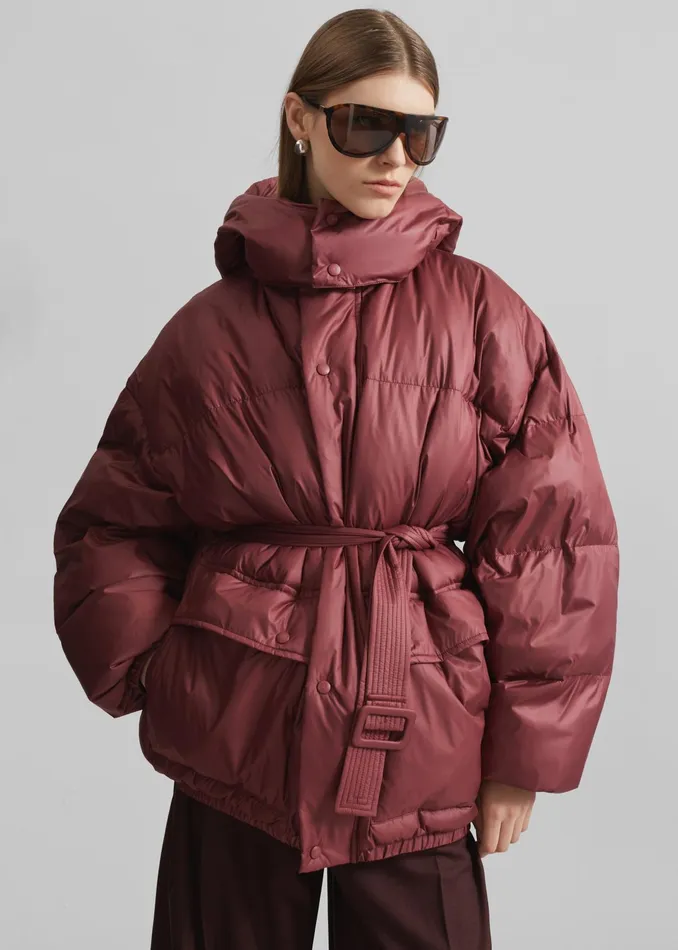 The Frankie Shop Outerwear Hedon Belted Puffer Jacket 8211 Burgundy 8211 Women