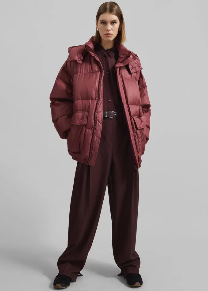 The Frankie Shop Outerwear Hedon Belted Puffer Jacket 8211 Burgundy 8211 Women